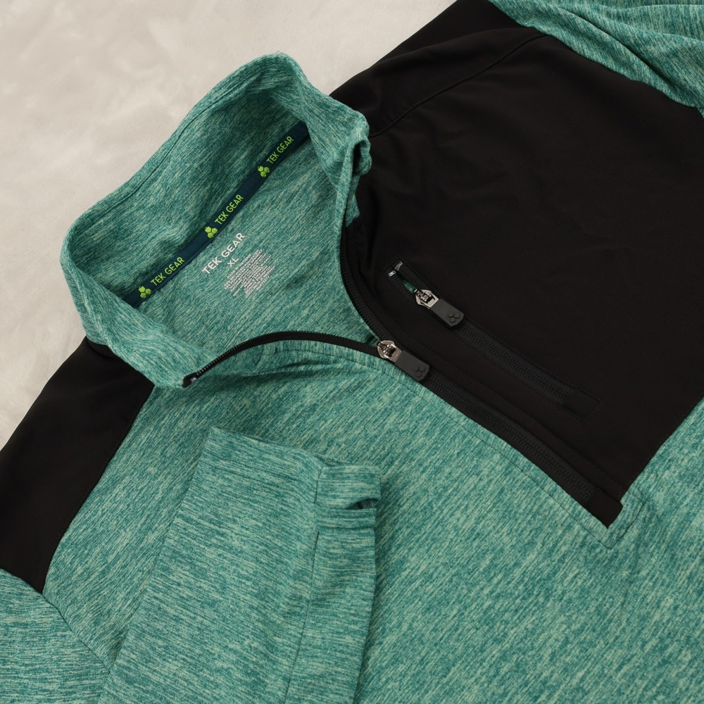 Tek Gear Mens XL Green Heathered Quarter Zip Pullover Active Shirt Thumbholes